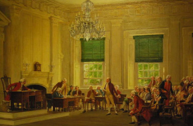 ワシントンを総司令官に推挙するジョン・アダムズ